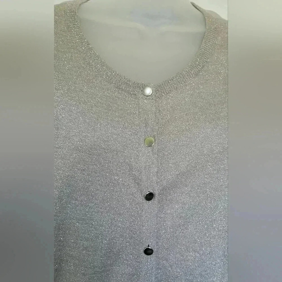 VTG Y2K 1990s Limited Silver Metallic/Gray Button Up Cardigan Sheer Back Sz Med. - Picture 4 of 11